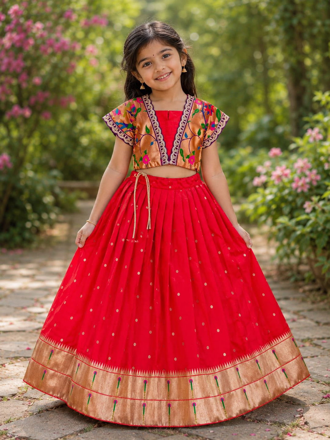 Beautiful Paithani Skirt Top Elegant zari-woven design Kids Lehangas TC2