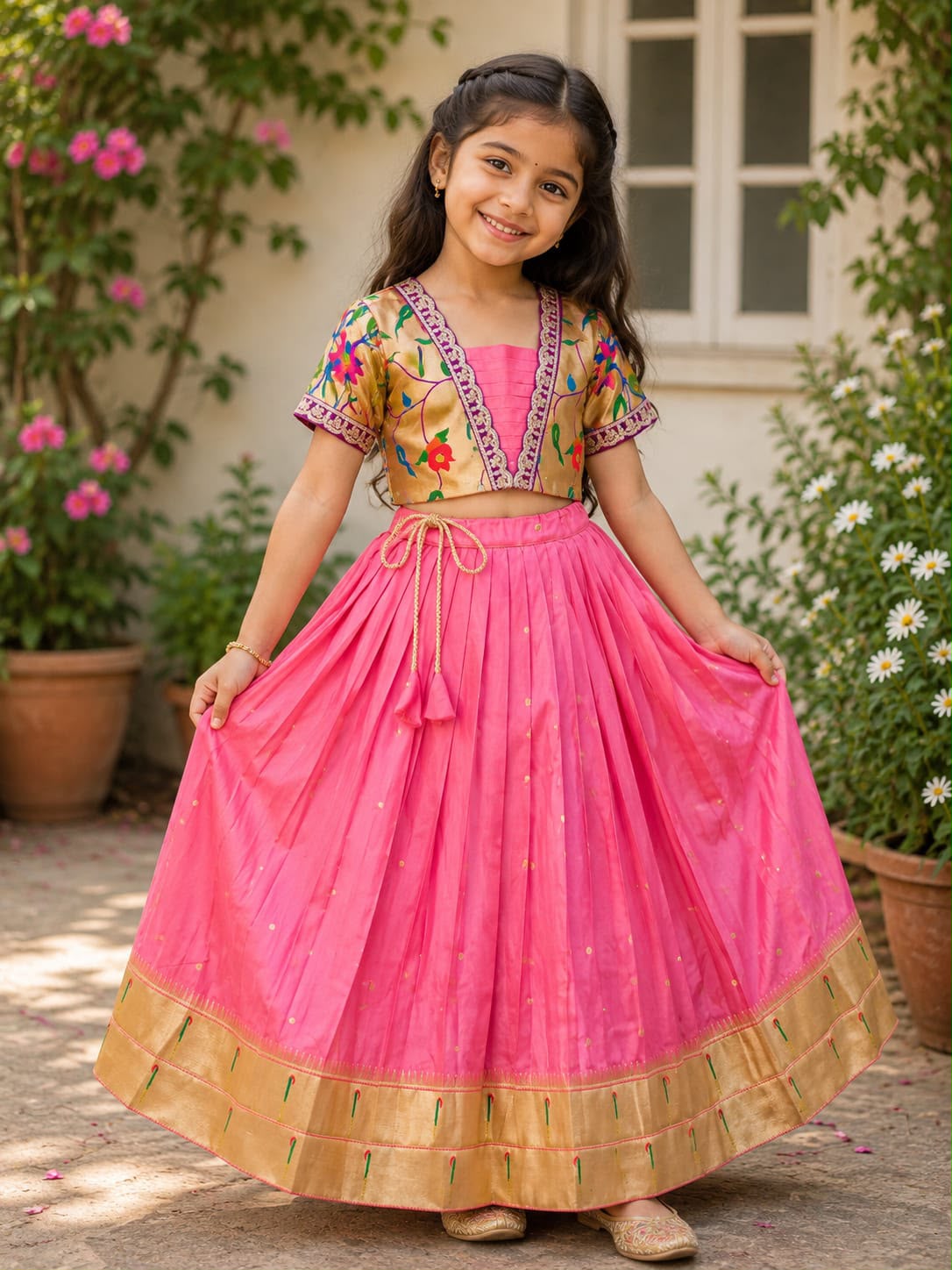 Beautiful Paithani Skirt Top Elegant zari-woven design Kids Lehangas TC2_2