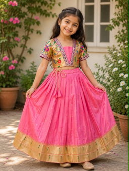 Beautiful Paithani Skirt Top Elegant zari-woven design Kids Lehangas TC2