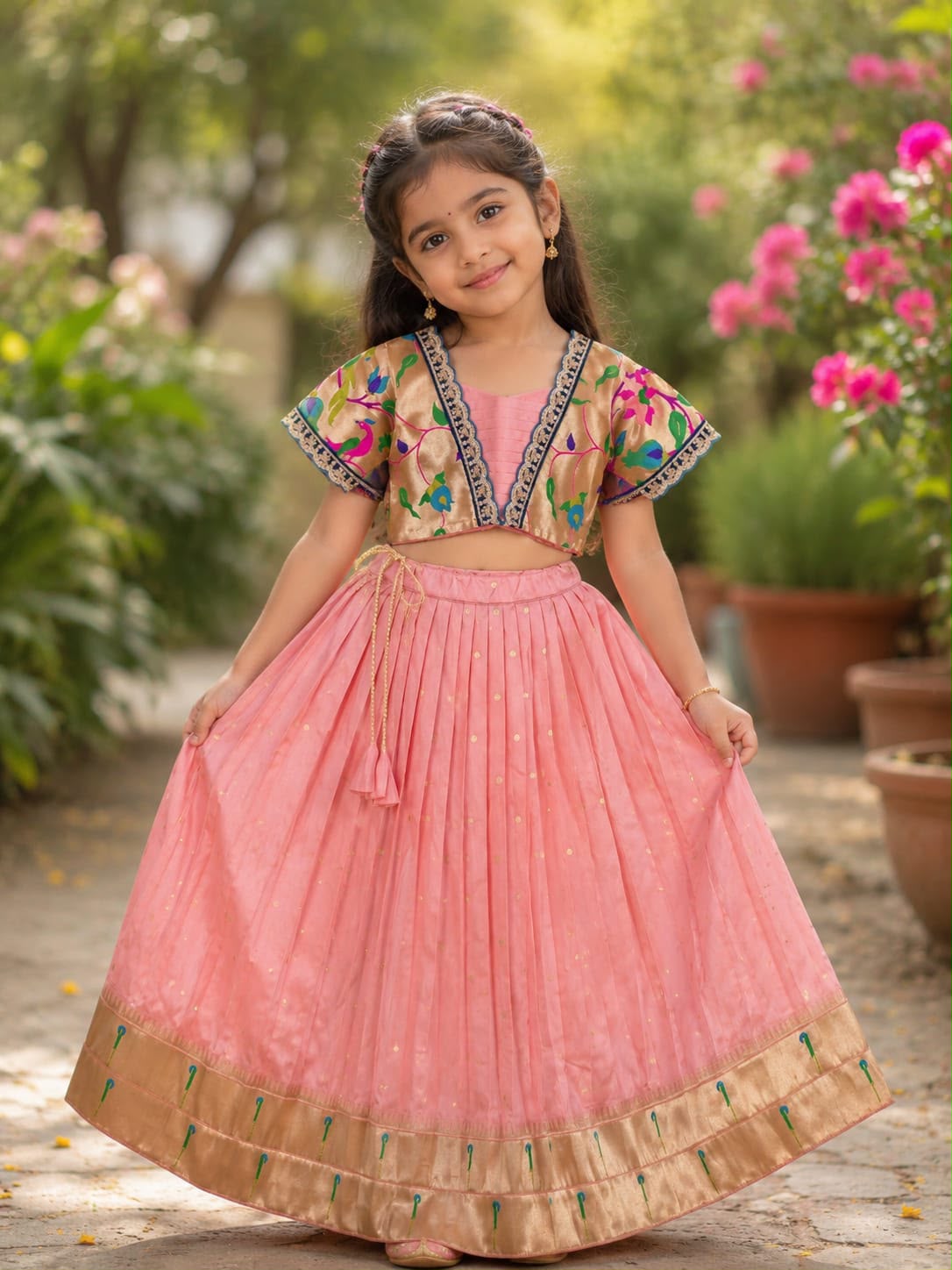 Beautiful Paithani Skirt Top Elegant zari-woven design Kids Lehangas TC2_4