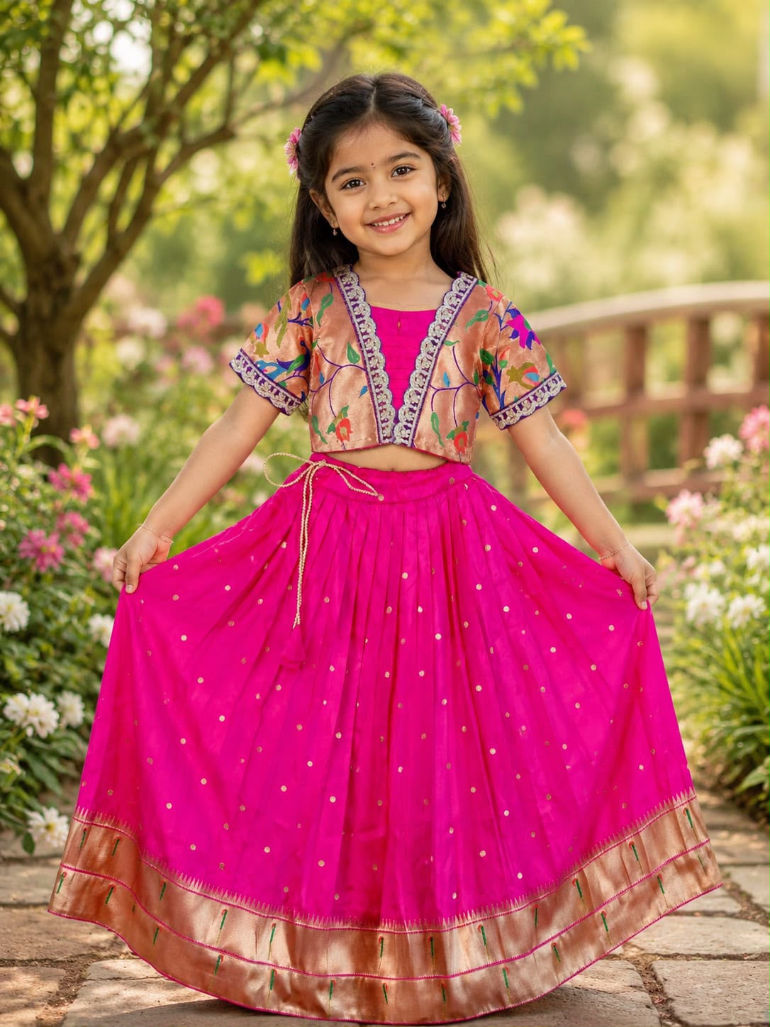 Beautiful Paithani Skirt Top Elegant zari-woven design Kids Lehangas TC2_5