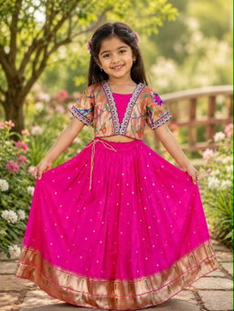 Beautiful Paithani Skirt Top Elegant zari-woven design Kids Lehangas TC2