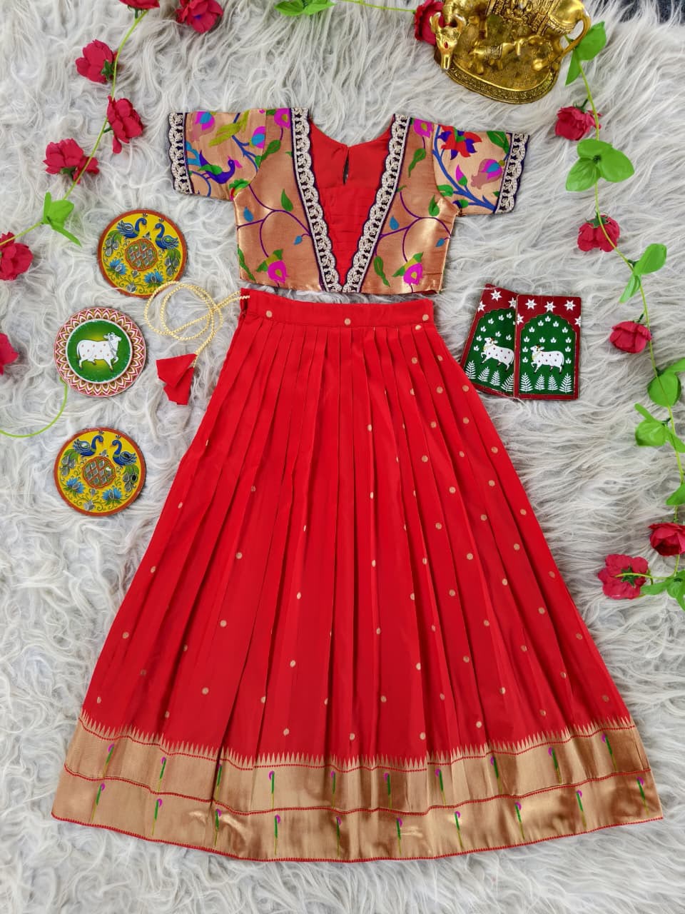 Beautiful Paithani Skirt Top Elegant zari-woven design Kids Lehangas TC2_1