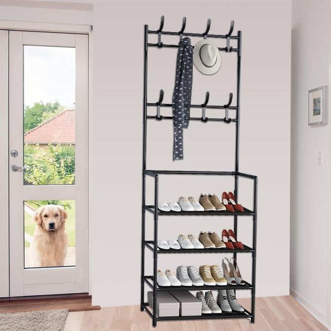 Multipurpose Shoe Rack with Coat & Cloth Hooks_0