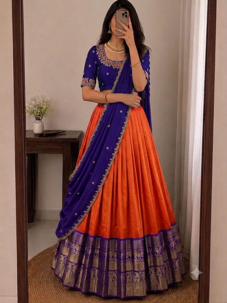 Fancy Kanjivaram Silk Lehenga (Stitched Blouse) STK _2