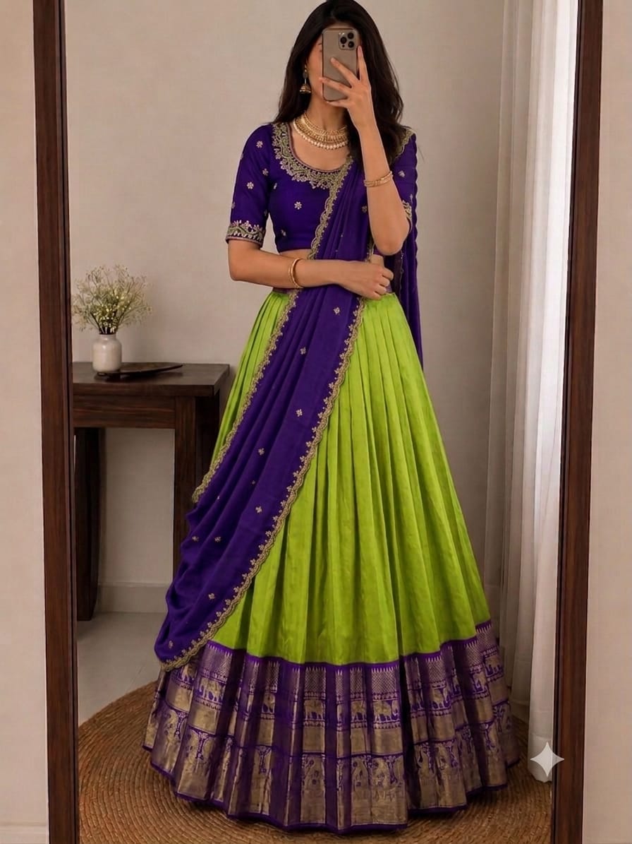 Fancy Kanjivaram Silk Lehenga (Stitched Blouse) STK _3