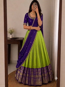Fancy Kanjivaram Silk Lehenga (Stitched Blouse) STK 