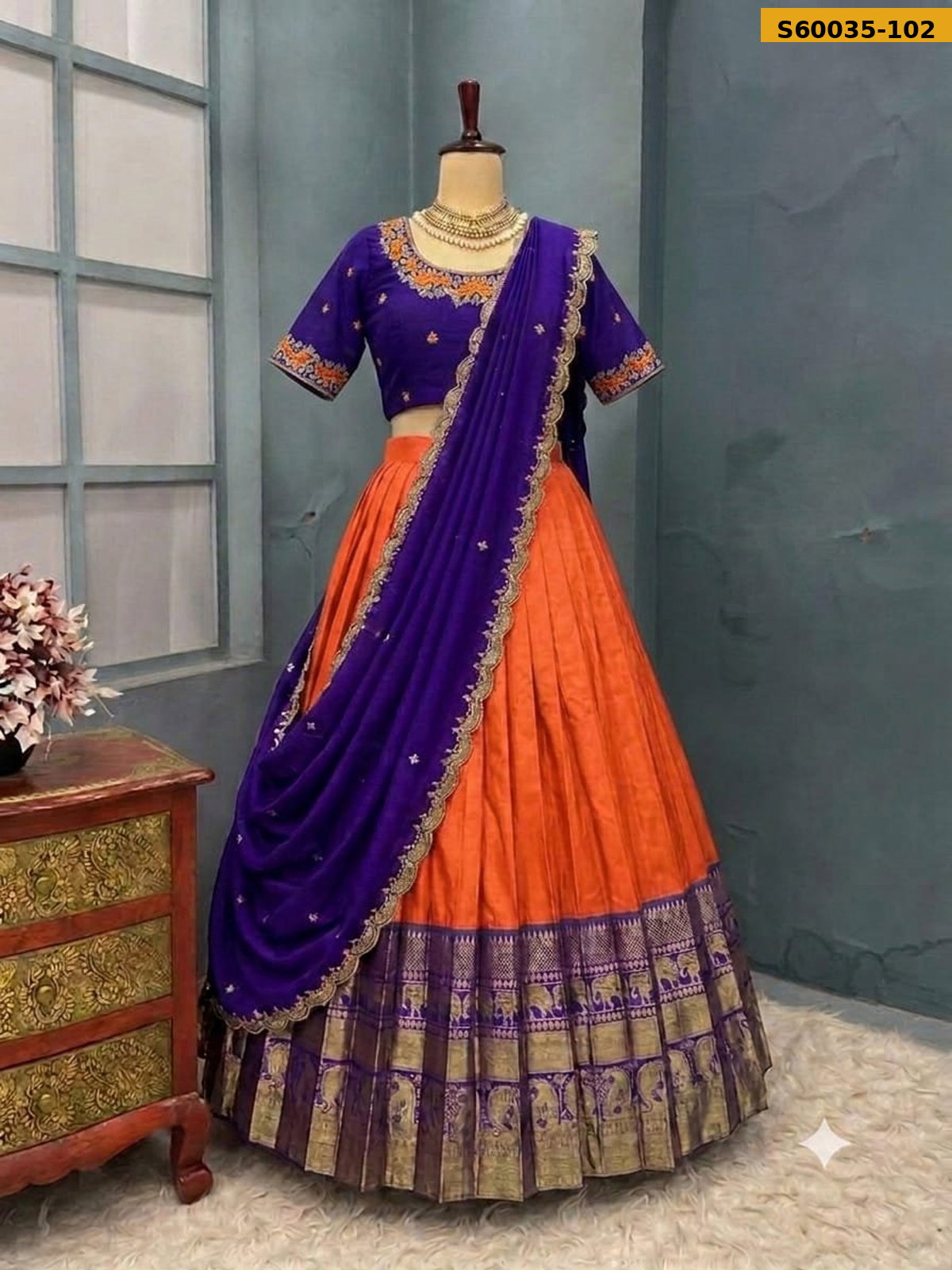 Fancy Kanjivaram Silk Lehenga (Stitched Blouse) STK _4