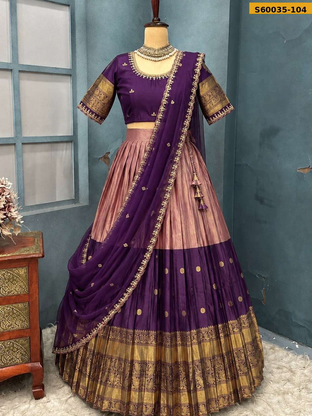 Fancy Kanjivaram Silk Lehenga (Stitched Blouse) STK _6