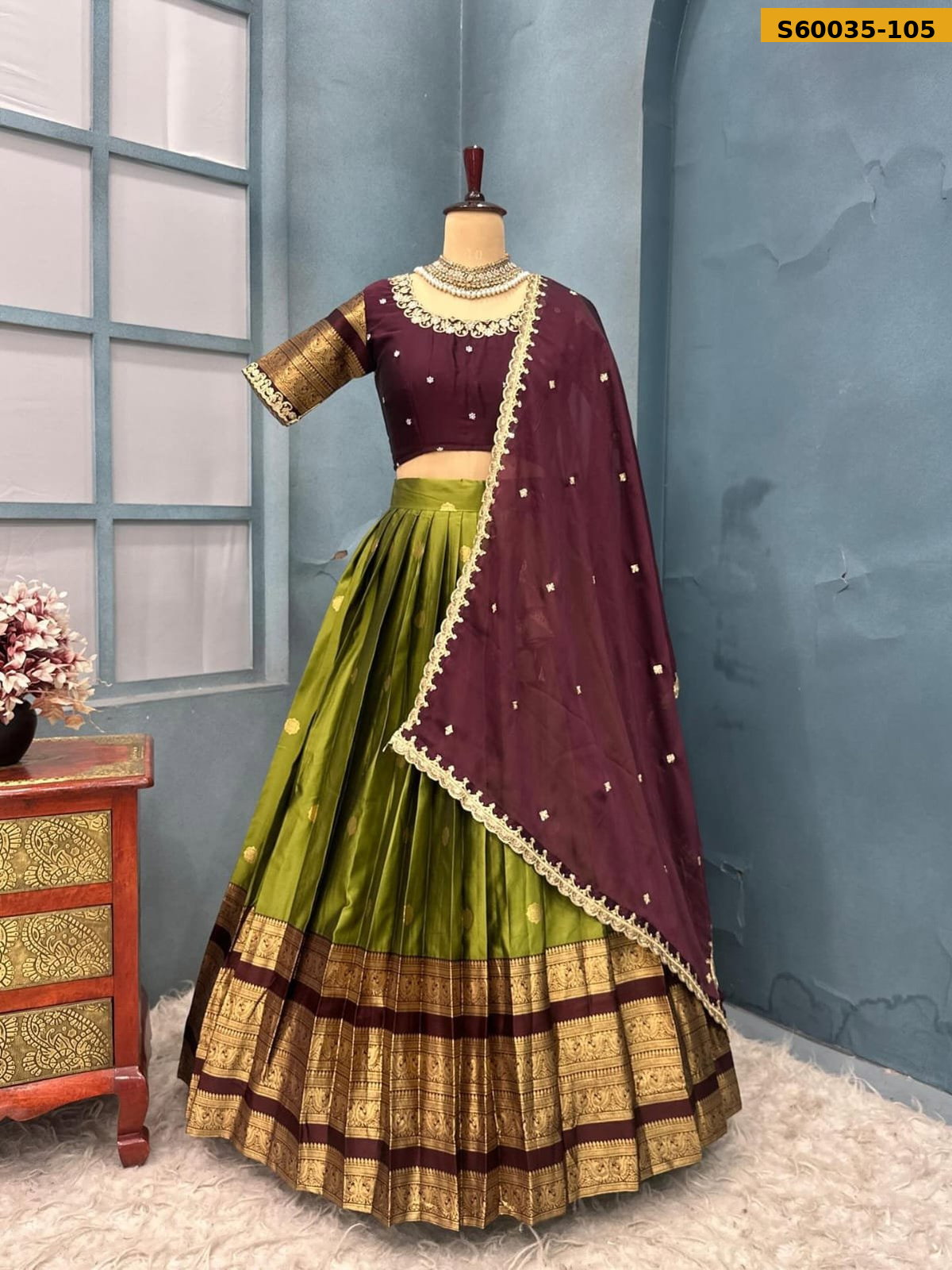 Fancy Kanjivaram Silk Lehenga (Stitched Blouse) STK _7
