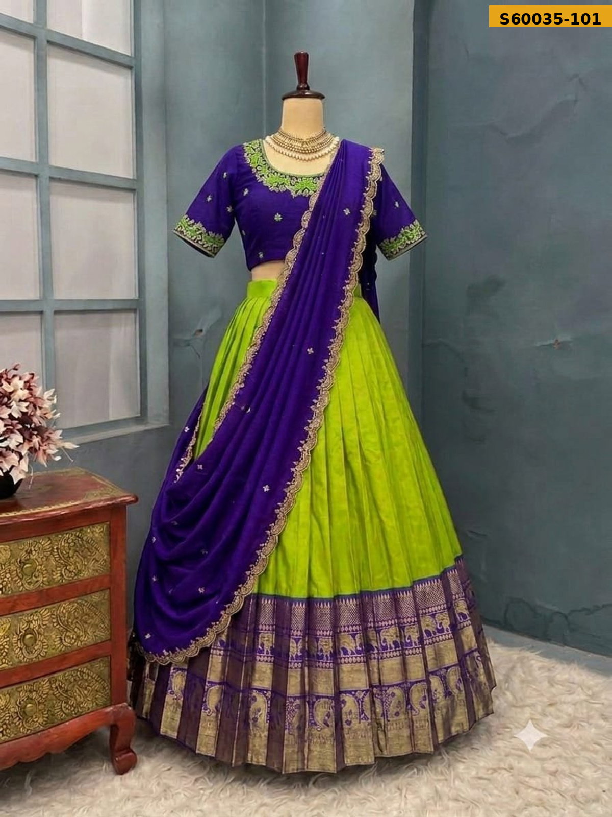 Fancy Kanjivaram Silk Lehenga (Stitched Blouse) STK _8