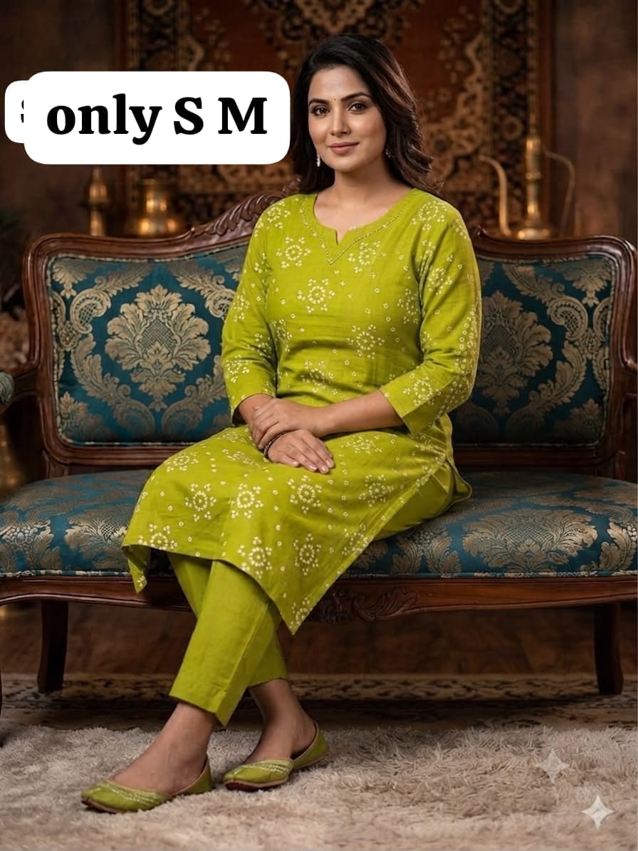 Pure Jaipuri Discharge Print Kurti Pant Set RS