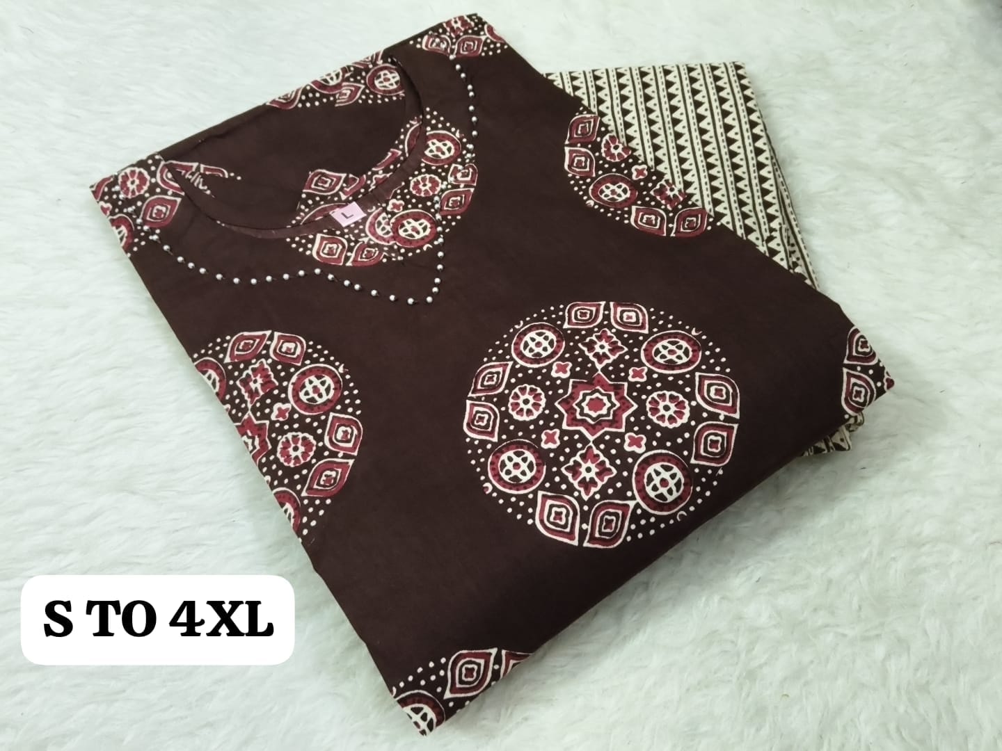 Pure Jaipuri Discharge Print Kurti Pant Set RS _0