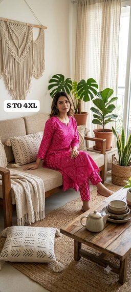 Pure Jaipuri Discharge Print Kurti Pant Set RS