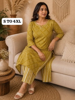 Pure Jaipuri Discharge Print Kurti Pant Set RS