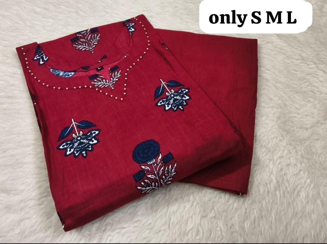 Pure Jaipuri Discharge Print Kurti Pant Set RS  _0