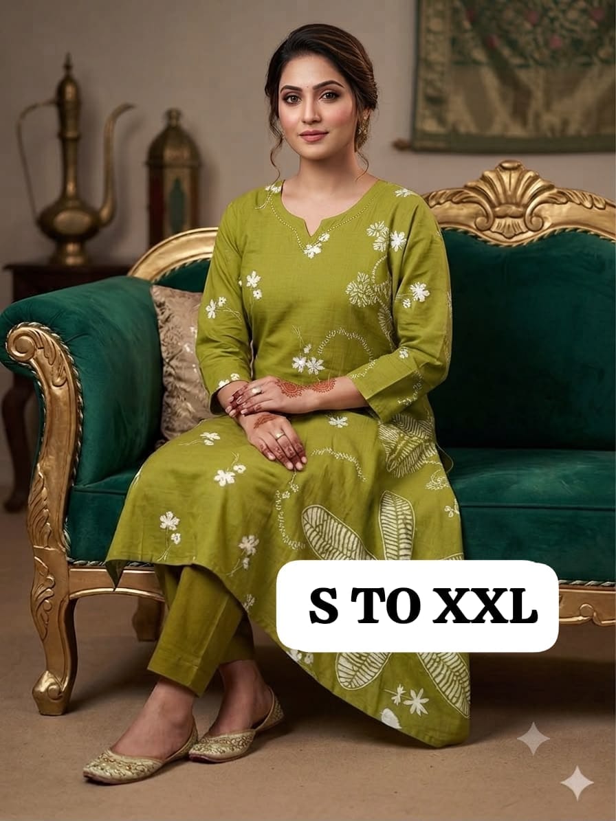 Pure Jaipuri Discharge Print Kurti Pant Set RS _0