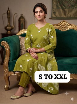 Pure Jaipuri Discharge Print Kurti Pant Set RS 
