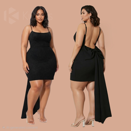 Vestido Curto Justo com Cauda Removível e Laço nas Costas