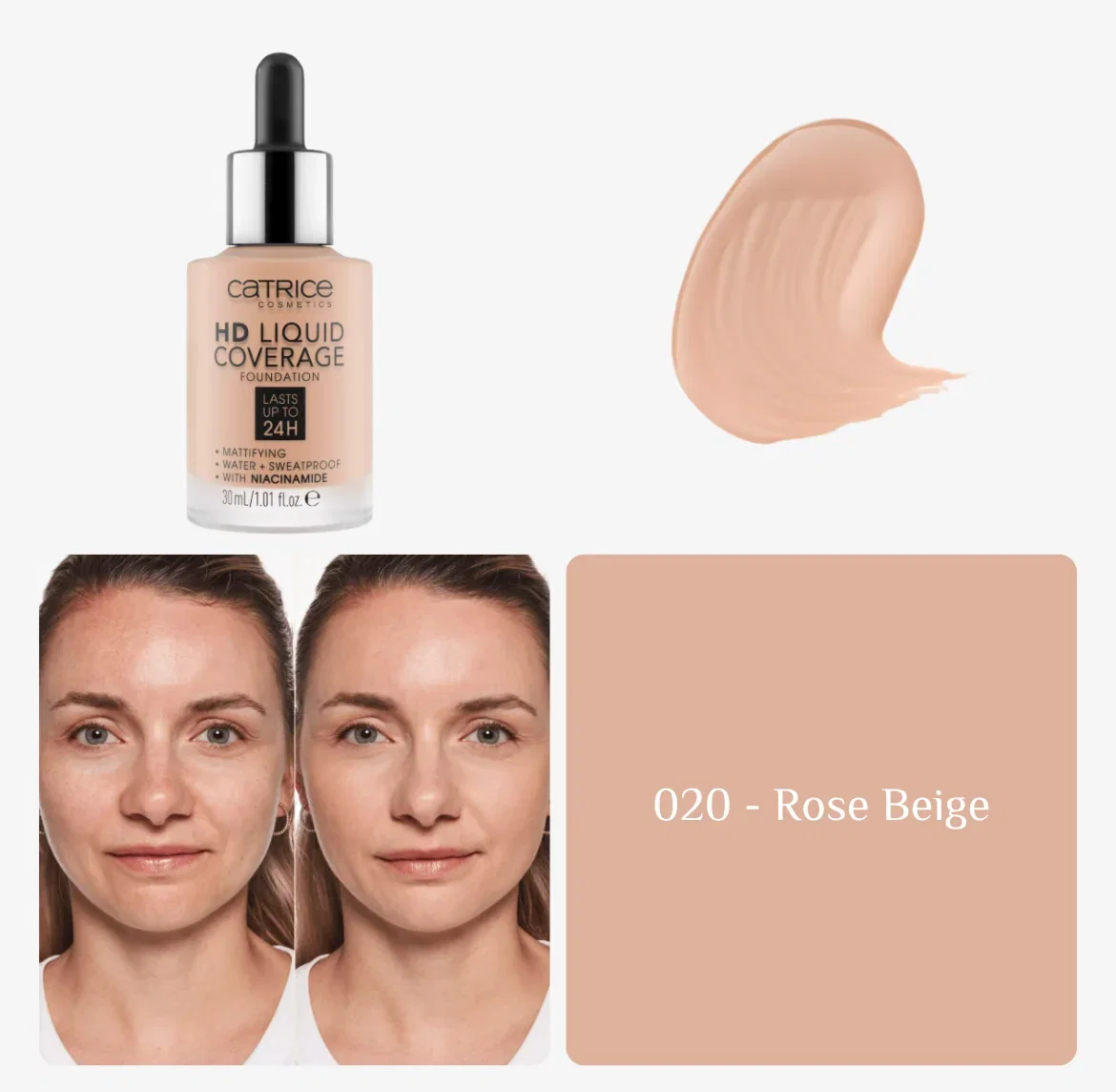 كاتريس فاونديشن HD بتغطية سائلة 020 Rose Beige _0