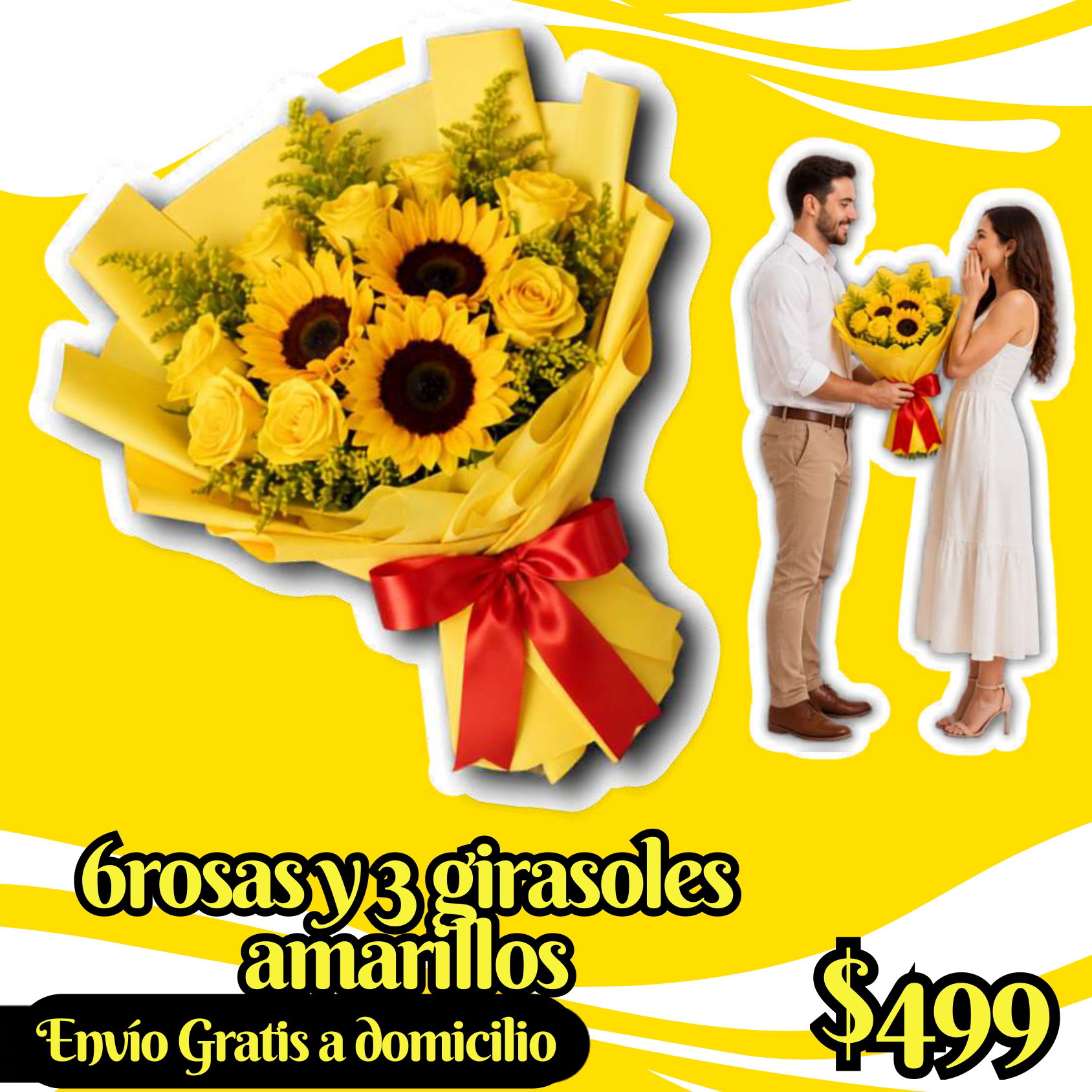 6 rosas y 3 girasoles amarillos_0