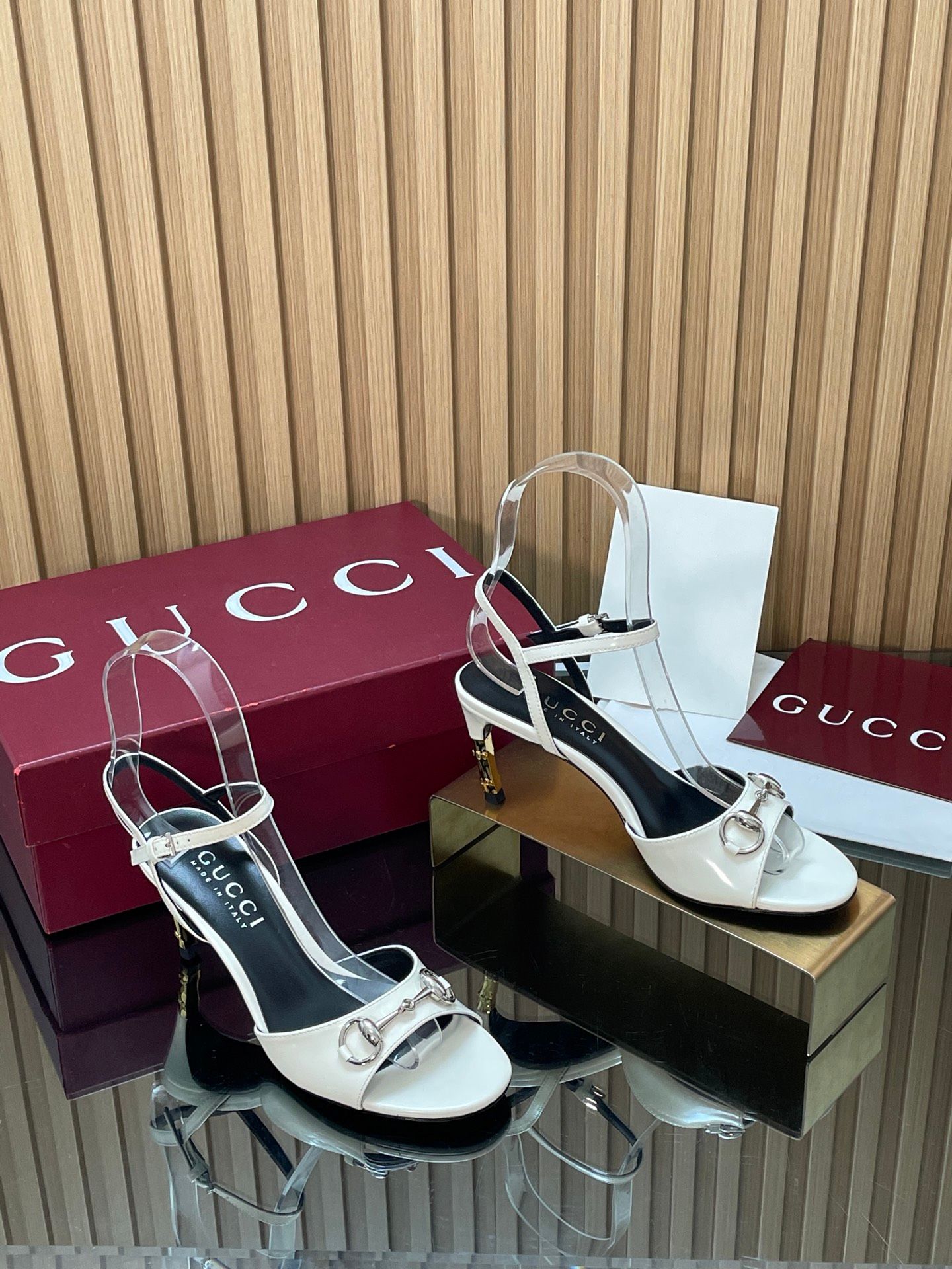 Sandals Gucci purchasing grade 2026 Fashion Show Summer New Collection Rear lace up high heels Electroplated metal thin heel straight strap sandals Gucci bamboo and sandals The latest high-heeled _0