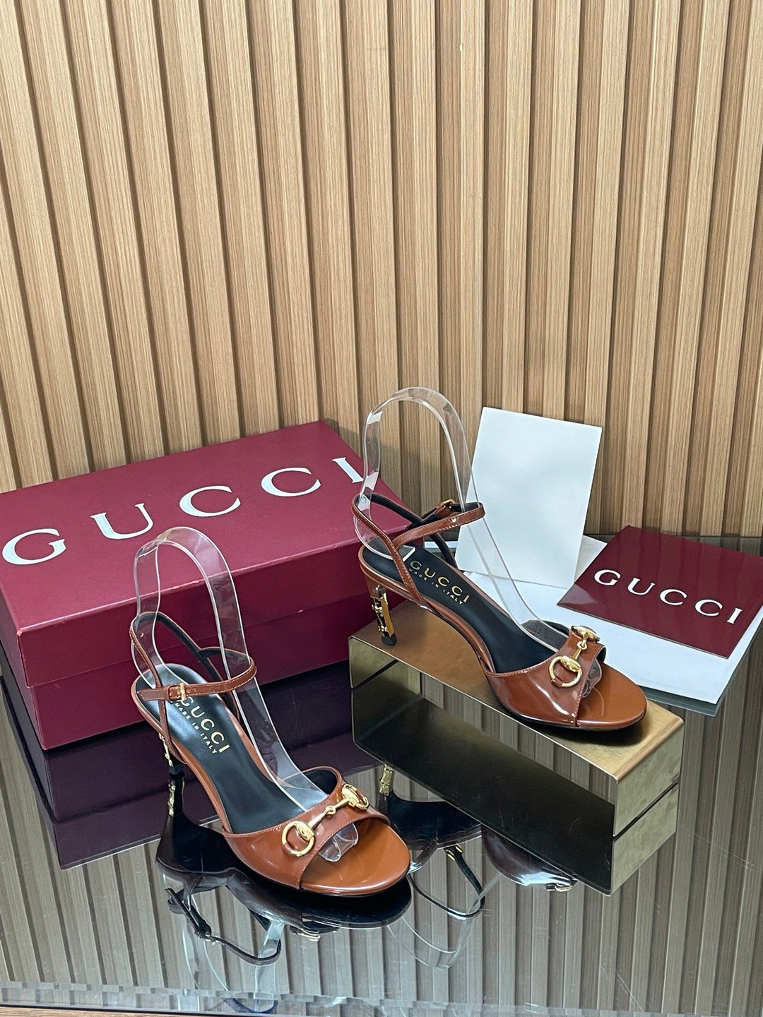 Sandals Gucci purchasing grade 2026 Fashion Show Summer New Collection Rear lace up high heels Electroplated metal thin heel straight strap sandals Gucci bamboo and sandals The latest high-heeled 