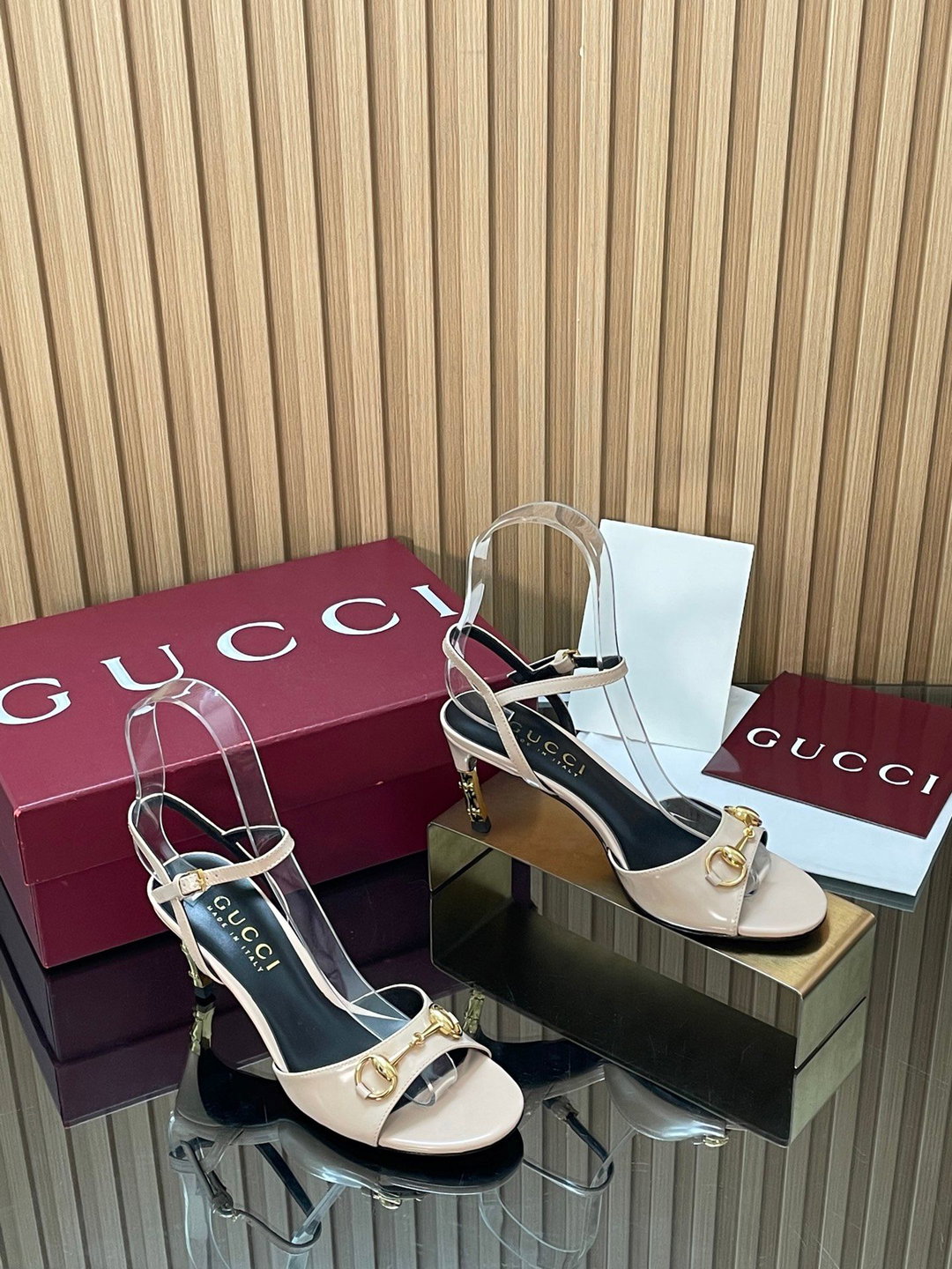 Sandals Gucci purchasing grade 2026 Fashion Show Summer New Collection Rear lace up high heels Electroplated metal thin heel straight strap sandals Gucci bamboo and sandals The latest high-heeled 