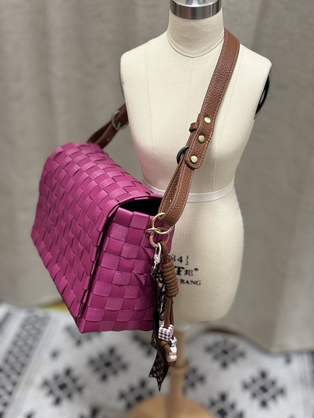 Saouf Handwoven Handbag, Dark Pink