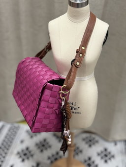 Saouf Handwoven Handbag, Dark Pink