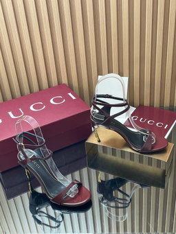 Sandals Gucci purchasing grade 2026 Fashion Show Summer New Collection Wrist ankle strap high heels Electroplated metal fine heel sandals Gucci bamboo and sandals The latest high-heeled sandals wi