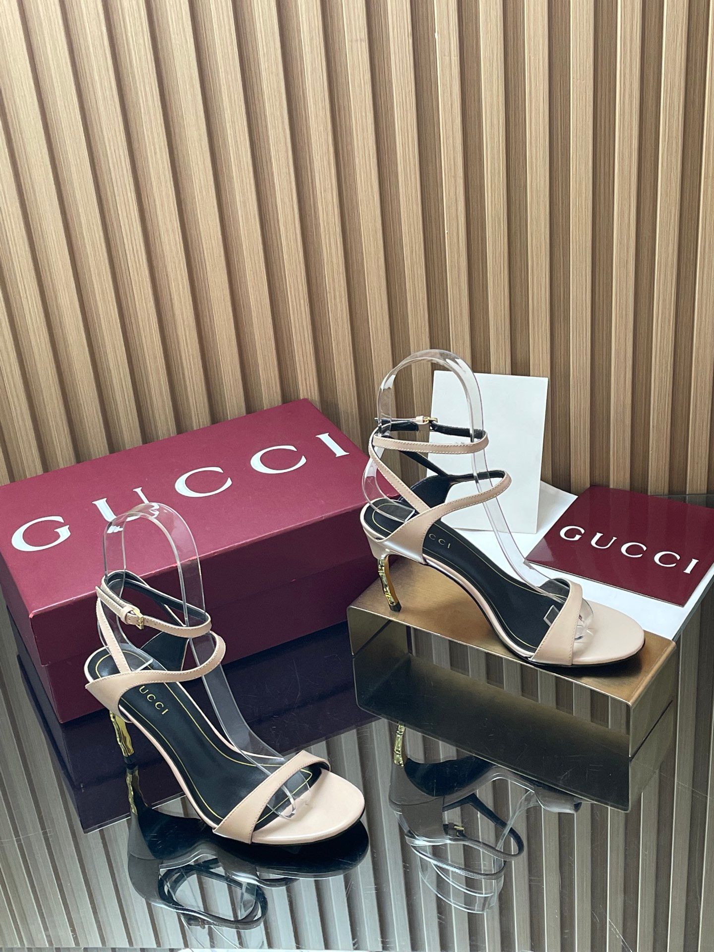 Sandals Gucci purchasing grade 2026 Fashion Show Summer New Collection Wrist ankle strap high heels Electroplated metal fine heel sandals Gucci bamboo and sandals The latest high-heeled sandals wi_0