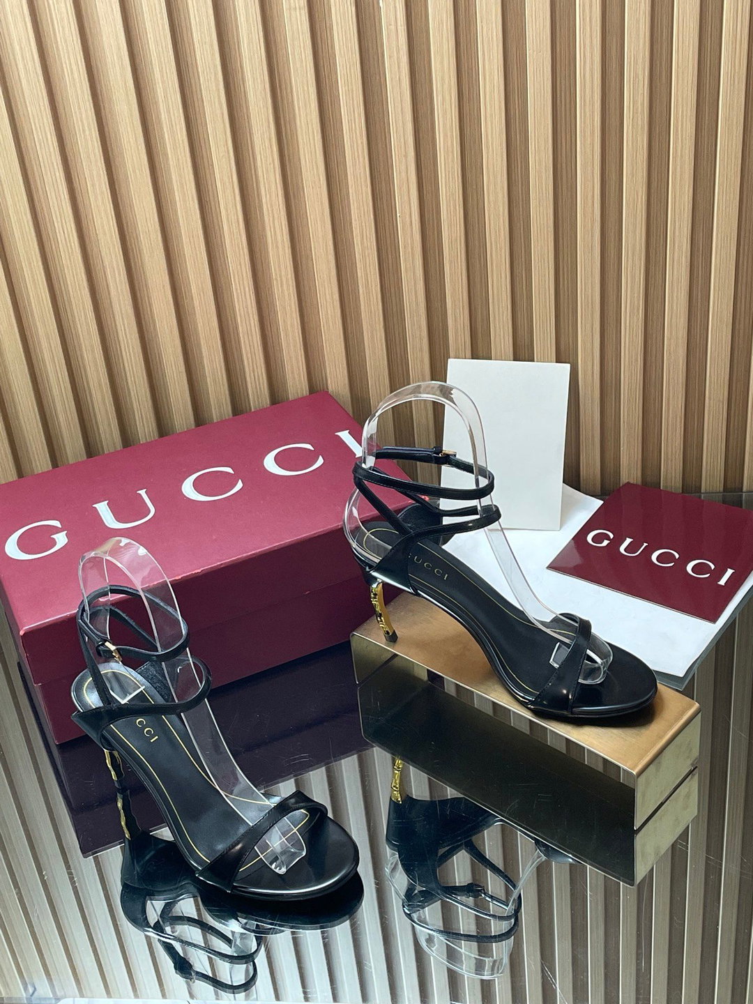 Sandals Gucci purchasing grade 2026 Fashion Show Summer New Collection Wrist ankle strap high heels Electroplated metal fine heel sandals Gucci bamboo and sandals The latest high-heeled sandals wi
