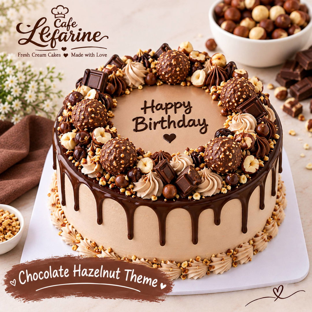 Chocolate Huzelnut theme cake (half kg and 1kg)