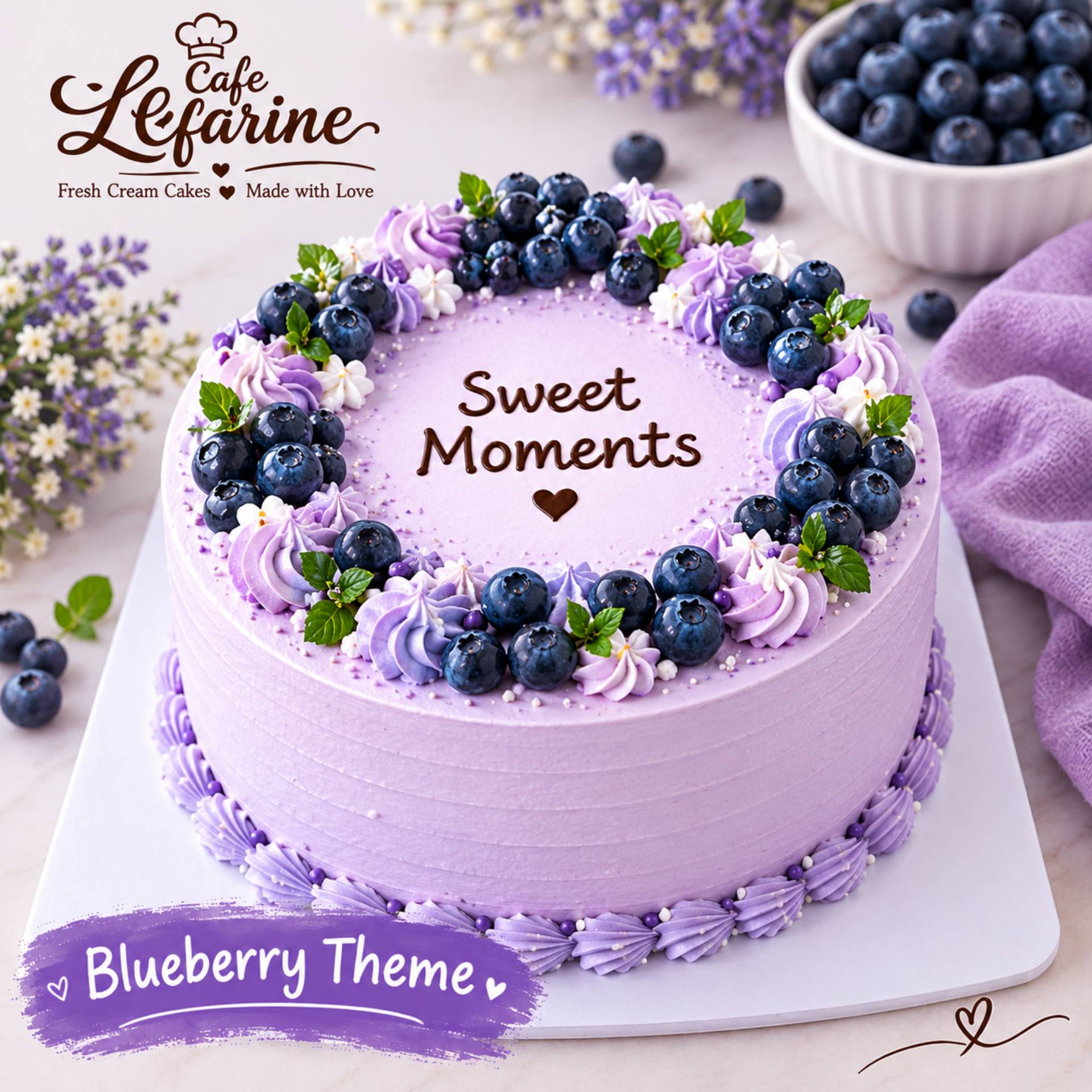 Blueberry theme cake (half kg and 1kg)