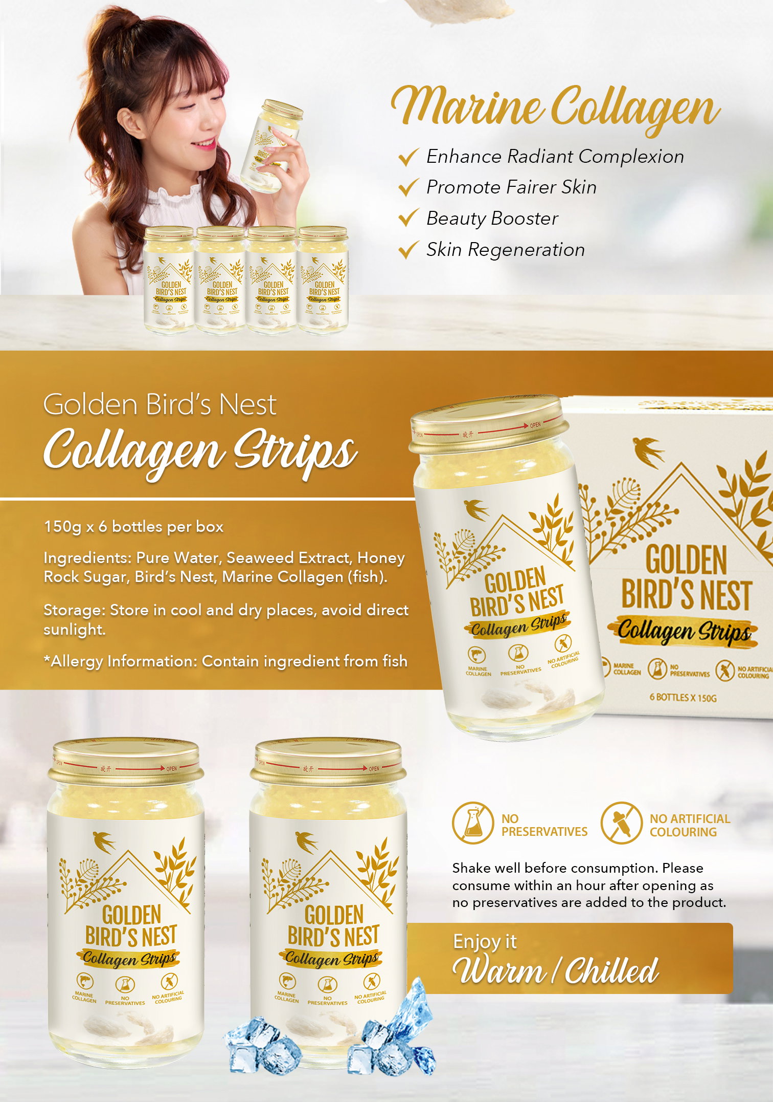 Golden Bird Nest With Collagen Strips - 150g x 24 Bottle_2