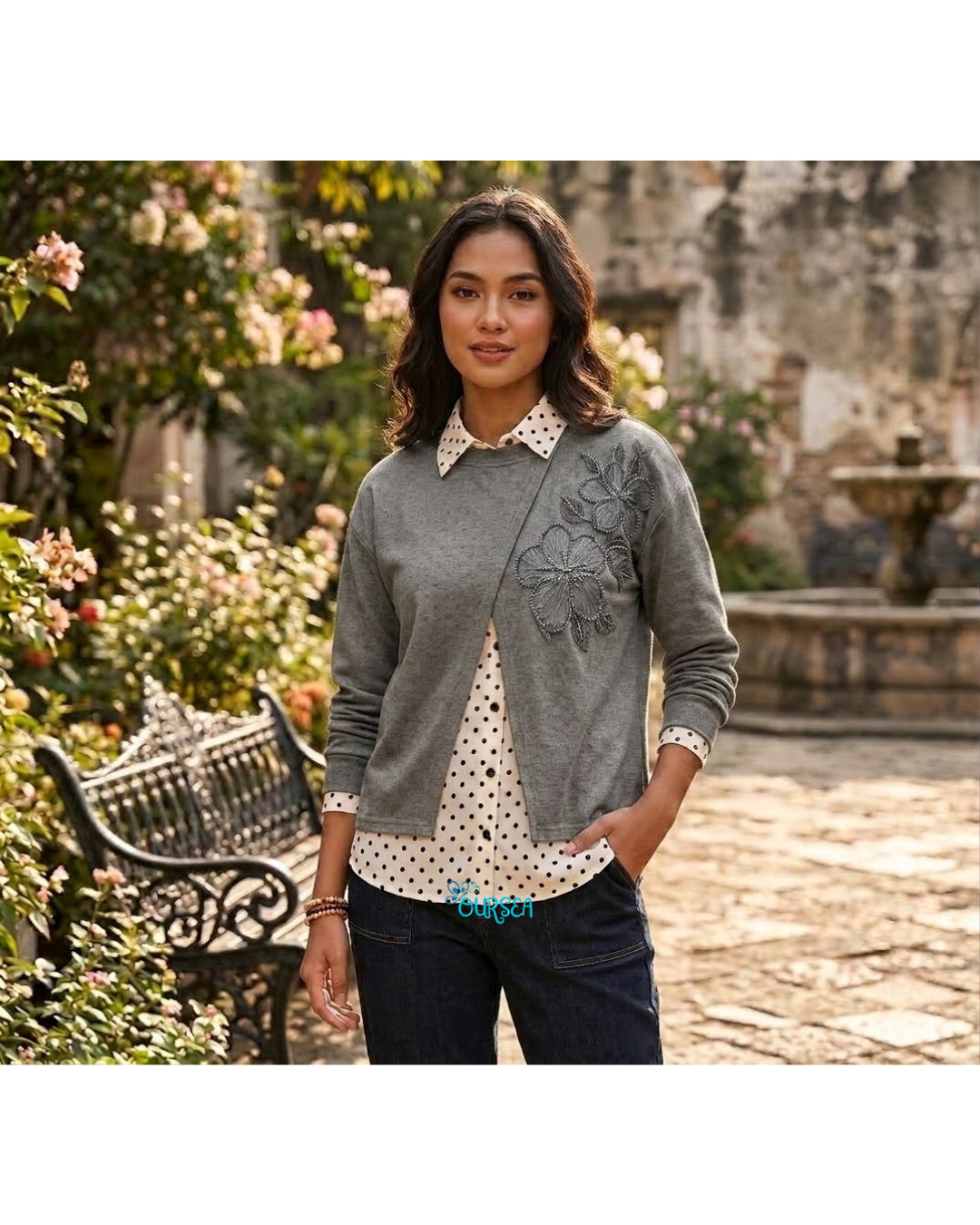 Oursea Viona Blouse | Atasan Wanita Cotton Polka Flowers_2