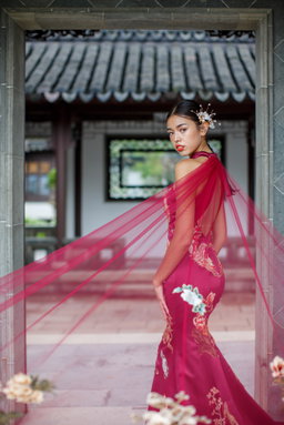 Burgundy Phoenix Cheongsam
