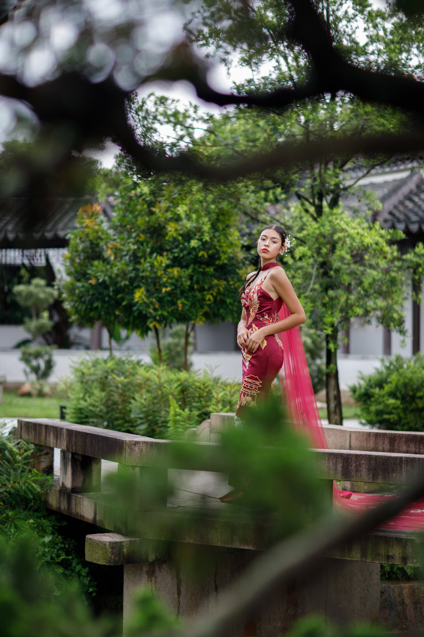 Burgundy Phoenix Cheongsam_5