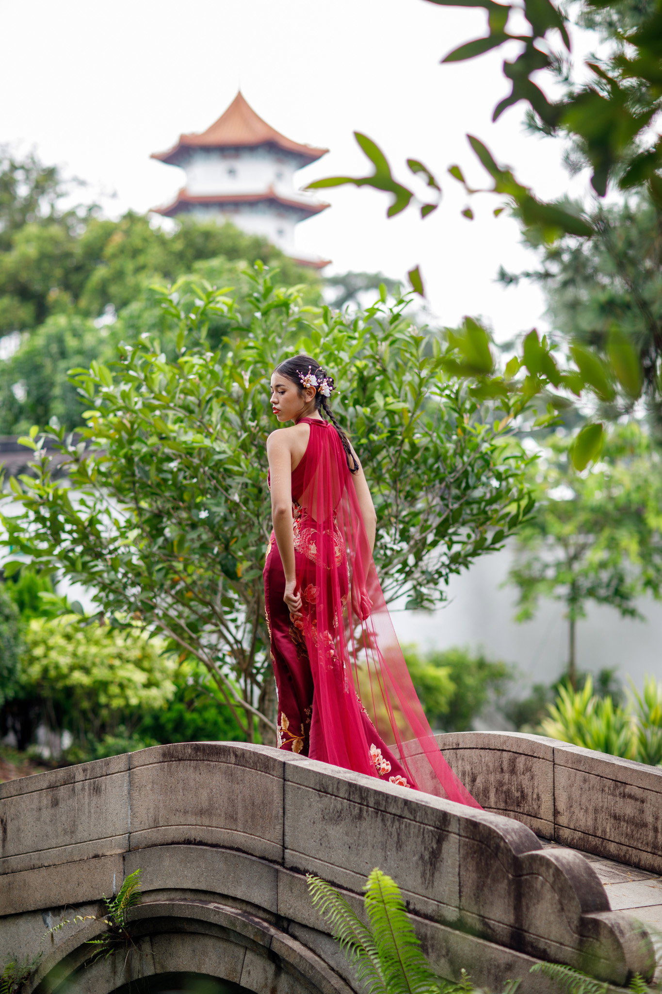 Burgundy Phoenix Cheongsam_10
