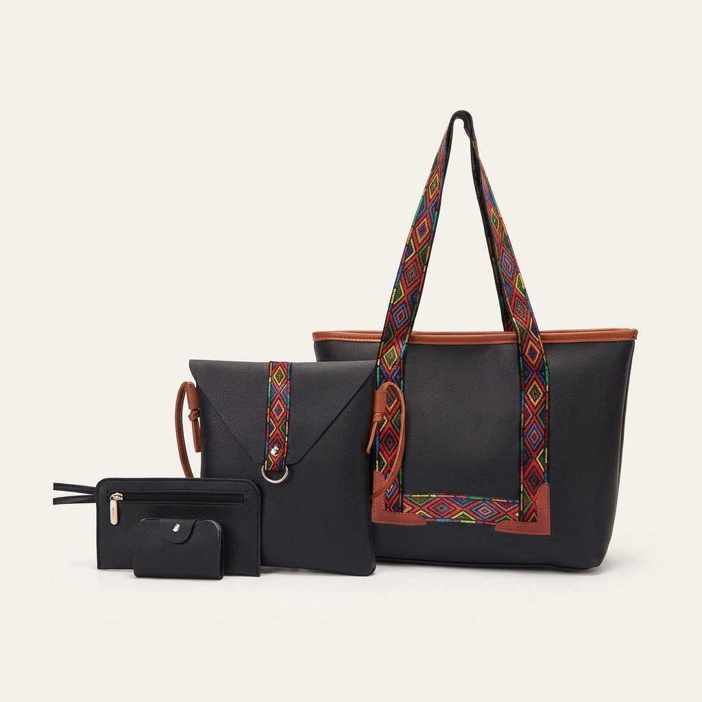 4 PCS Sacs à Main Pour Femmes Sac à Bandoulière Unique Portefeuille_1