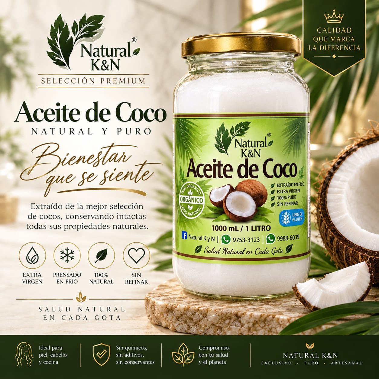 Aceite de Coco extra Virgen Orgánico, Extraído en Frio_3