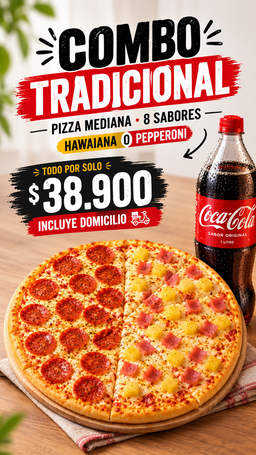 Combo Tradicional Mediana (Pepperoni o Hawaiana)