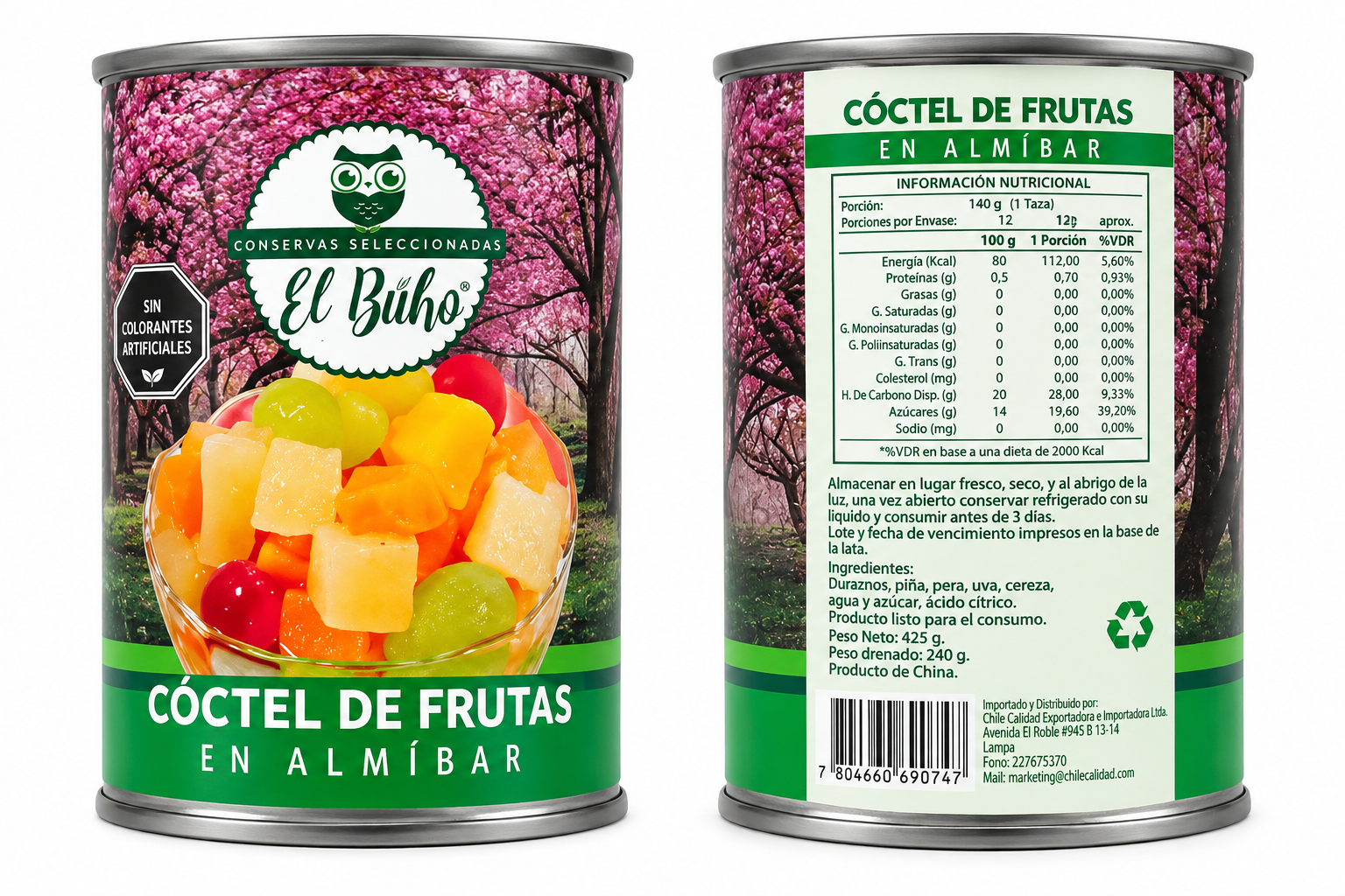 🍑 Cóctel de Frutas en Almíbar El Búho 425 g_0