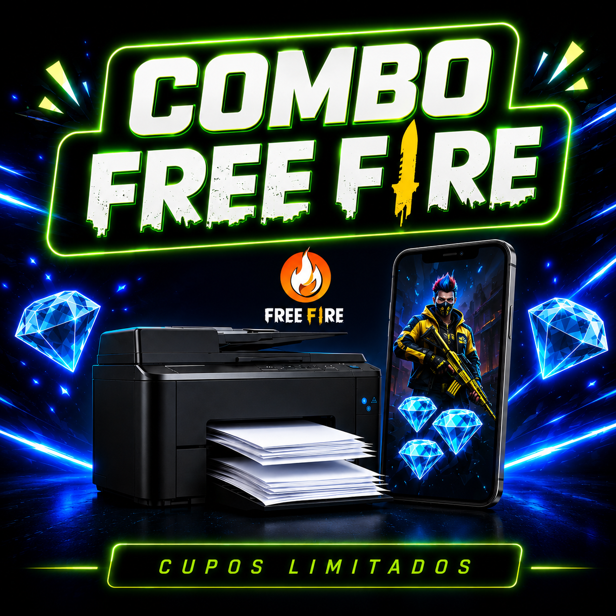 Combo Gamer FF 🔥👑 (Impresiones + Diamantes)