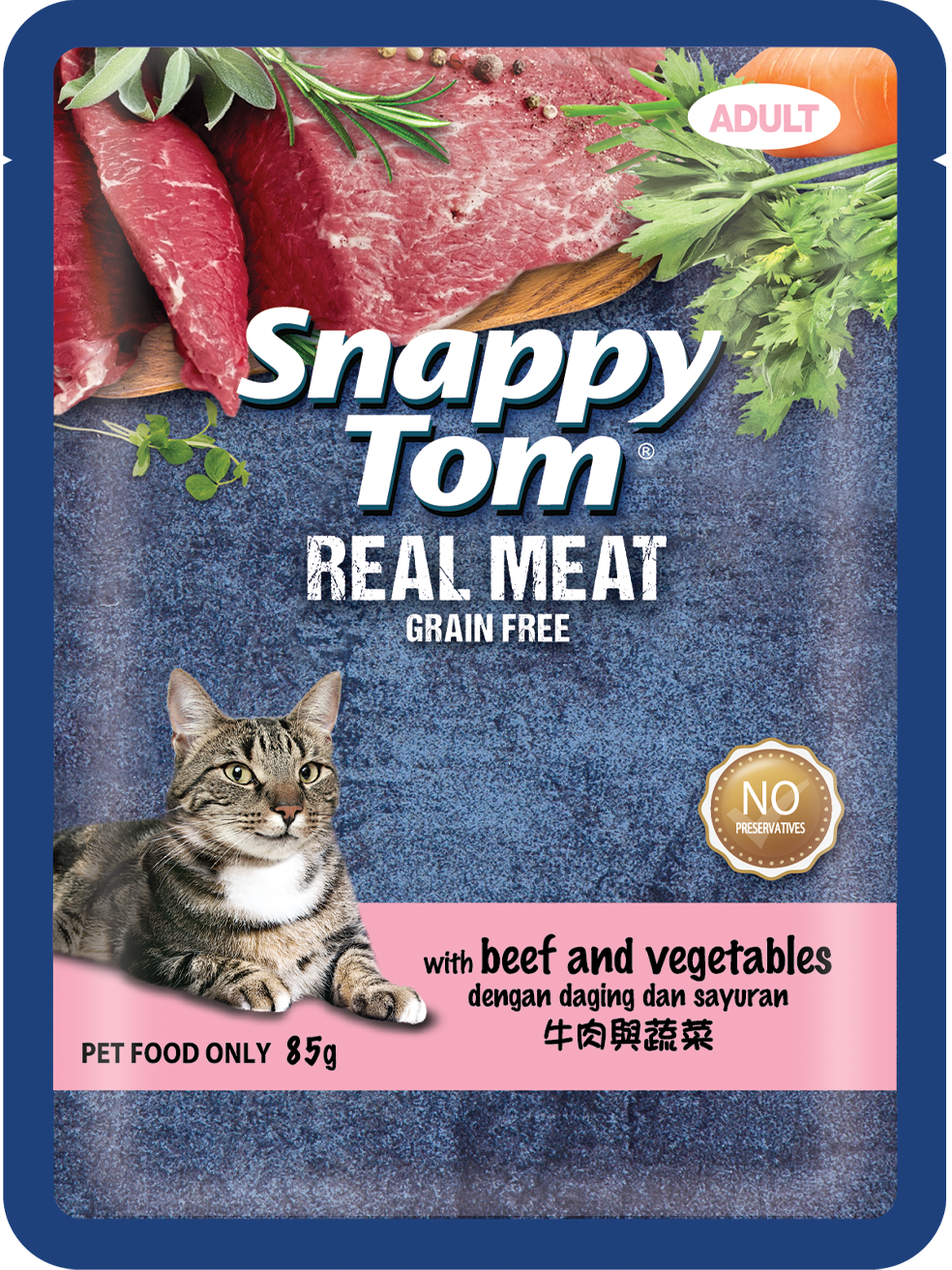 Snappy Tom Real Meat & Real Fish Wet Cat Food Pouch (Adult) - 85g_1