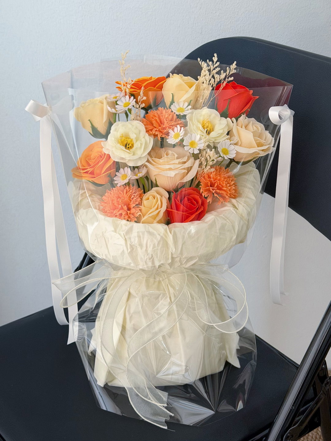 Orange Soap Flower Mixed Transparent Bouquet 