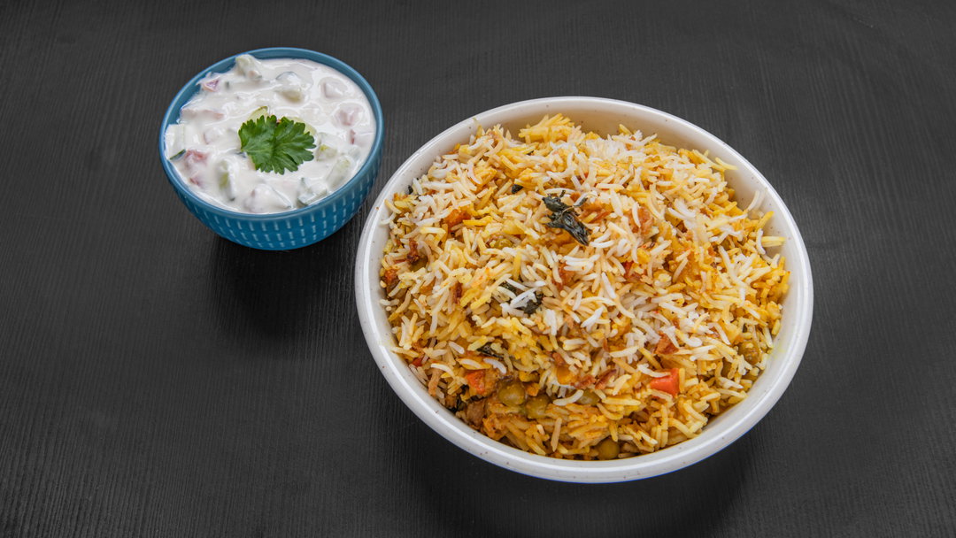 Veg Biriyani (Large Portion) + Mango Lassi Combo Offer