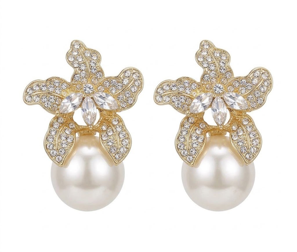 Gold Zirconia Flower Earrings_0