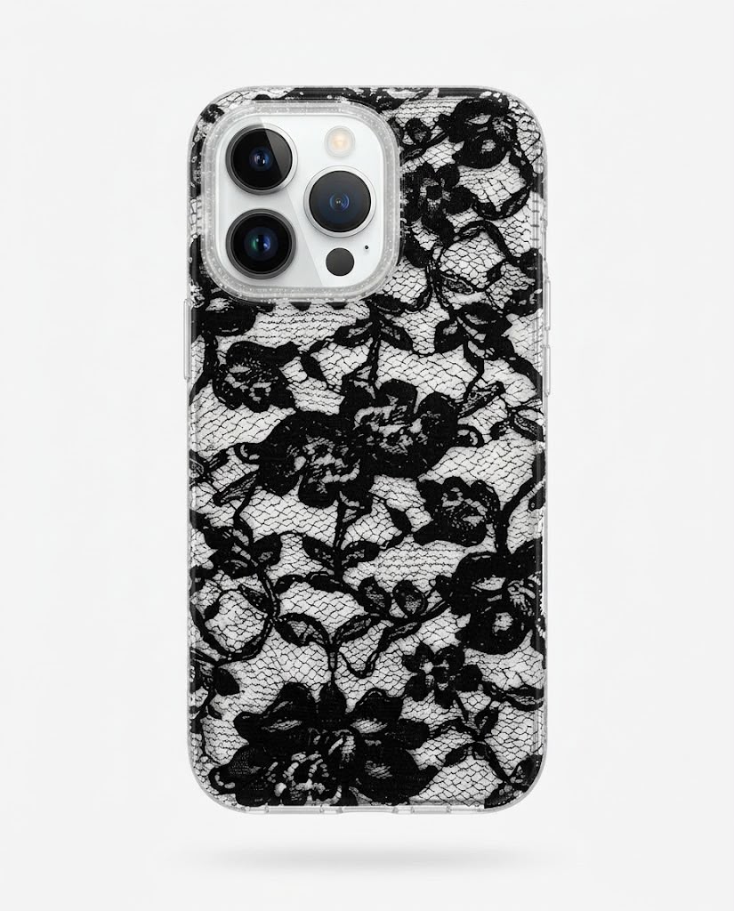 2D Lace Flower Printed Pattern Casing (Black)